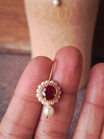 Red Stone Round Bugdi cum Earrings