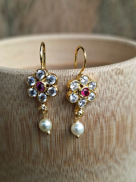 Simple Flower with Red Stone Bugdi cum Earring