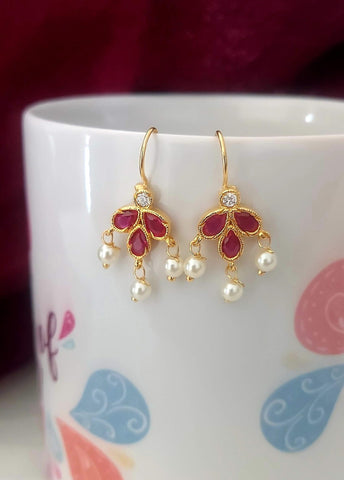 Dark Pink Three Leaf Bugdi cum Earring