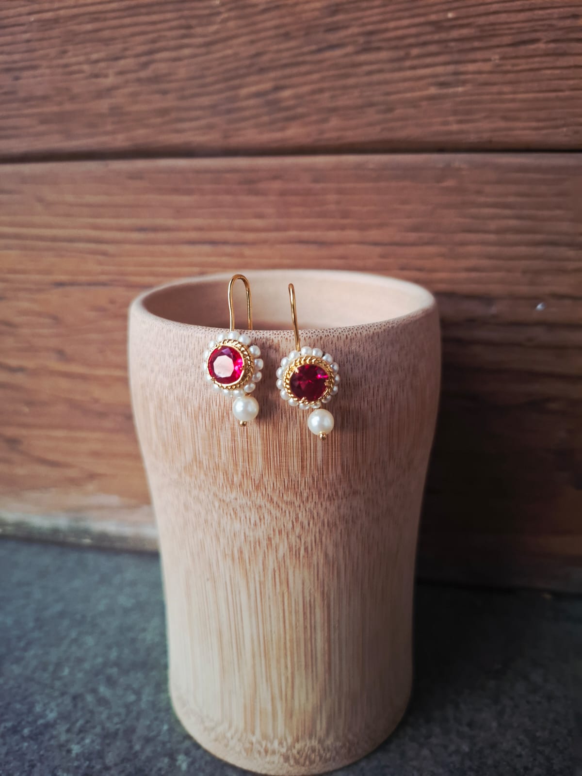 Red Stone Round Bugdi cum Earrings