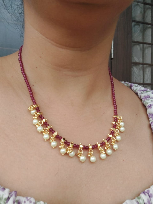 Dark Red Crystal Pearl Necklace