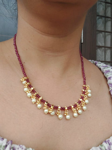 Dark Red Crystal Pearl Necklace
