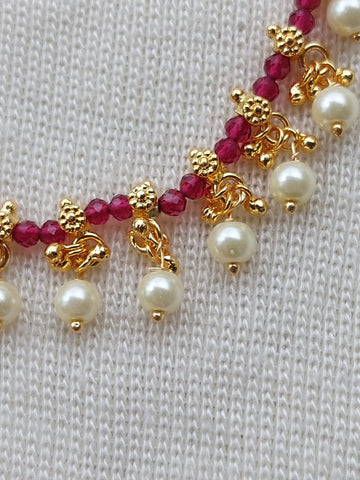 Dark Red Crystal Pearl Necklace