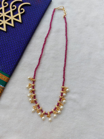 Dark Red Crystal Pearl Necklace