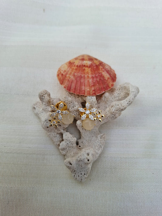 Cats Eye American Diamond Flower Earrings