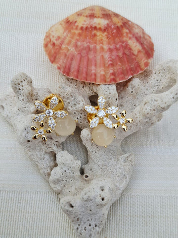 Cats Eye American Diamond Flower Earrings