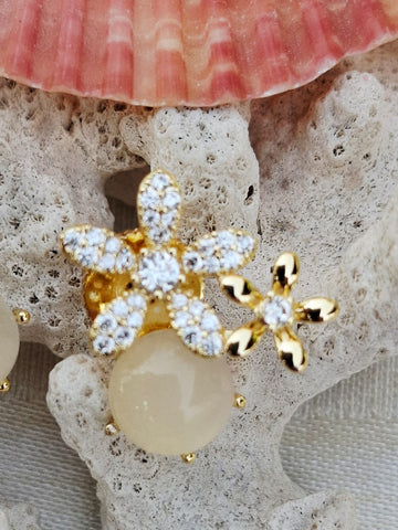 Cats Eye American Diamond Flower Earrings