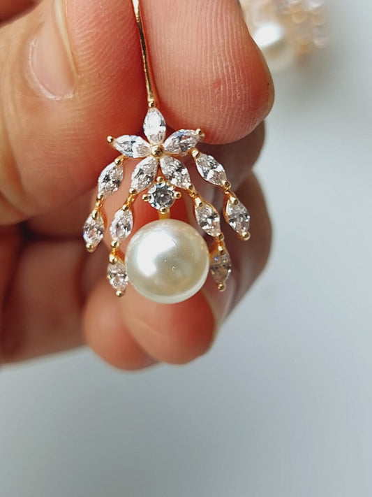 High Quality American Diamond Pearl Danglers