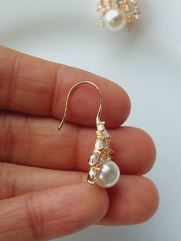 High Quality American Diamond Pearl Danglers