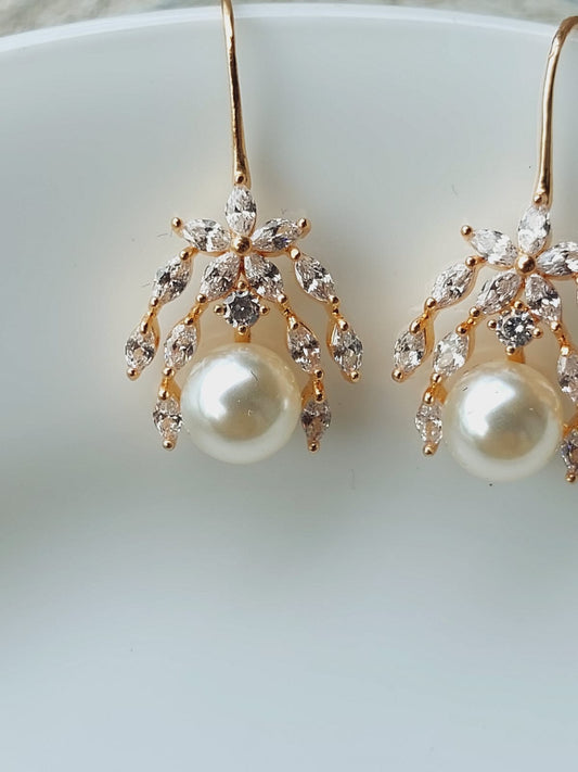 High Quality American Diamond Pearl Danglers