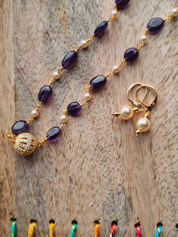 Purple Bead Pear Mala Set