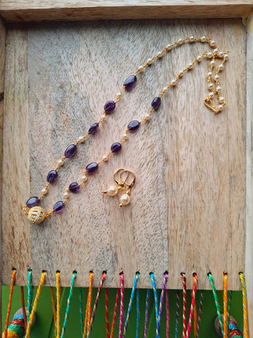 Purple Bead Pear Mala Set