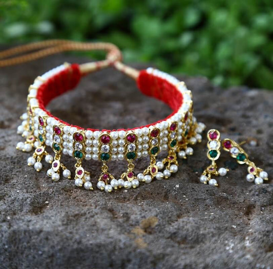 Multicoloured Beaded Necklace and Earrings Set from Mugdha Jewellery Store