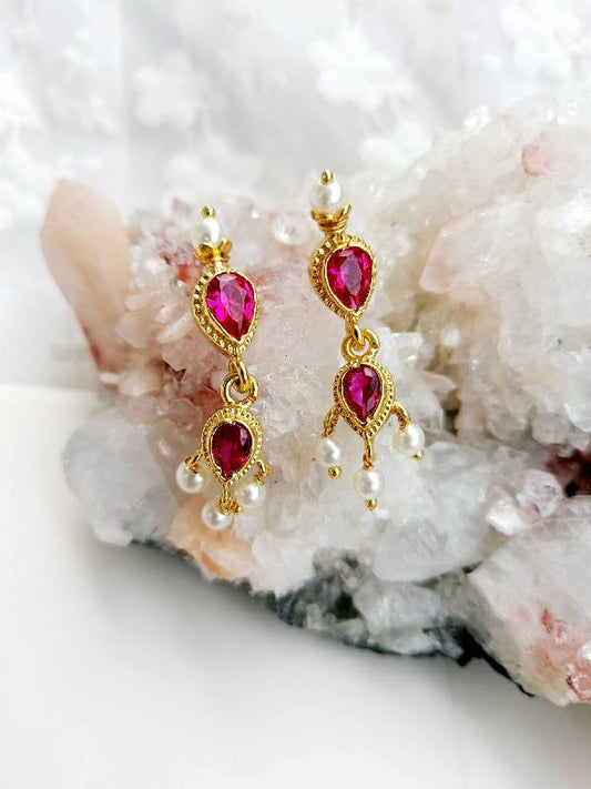 Dark Pink Tanmani Earrings