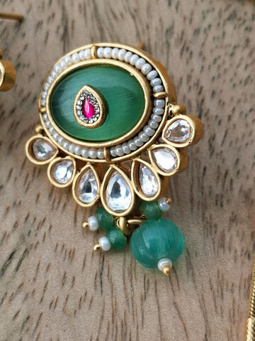 Rajwadi Green Stone Designer Necklace Set