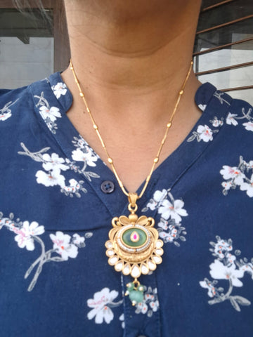 Rajwadi Green Stone Designer Necklace Set