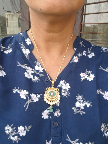 Rajwadi Green Stone Designer Necklace Set