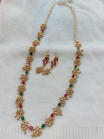 Designer Multicoloured Flower Long Necklace