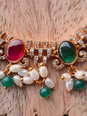 Unique Blend of Pota Mani and American Diamond Necklace Set