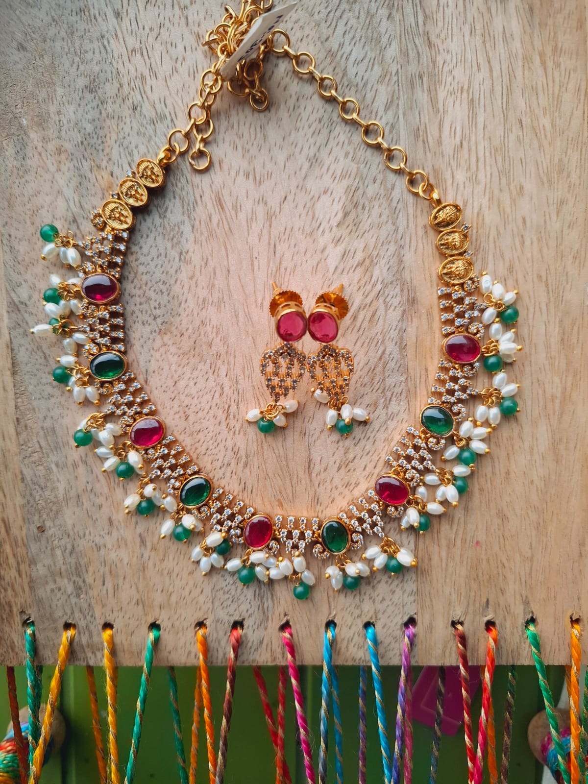 Unique Blend of Pota Mani and American Diamond Necklace Set