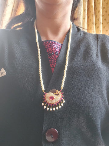 Single Pearls Designer Peacock Pendant set