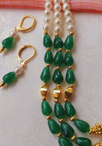 3 Lyre Green Bead Pearl Set