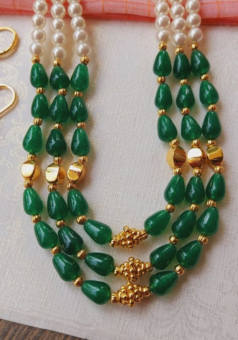 3 Lyre Green Bead Pearl Set