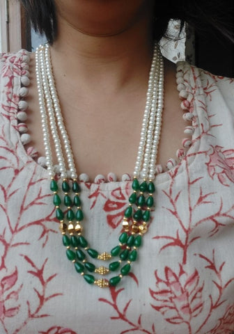 3 Lyre Green Bead Pearl Set