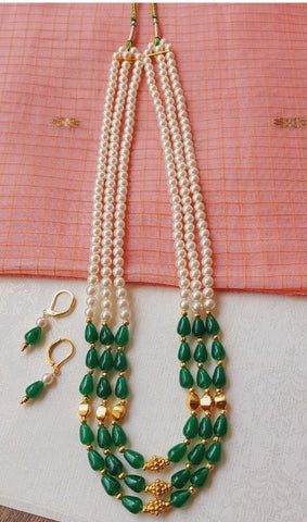 3 Lyre Green Bead Pearl Set