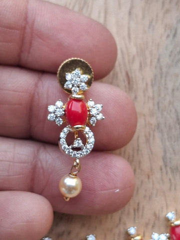 Designer American Diamond, Coral, Pearl Necklace Set