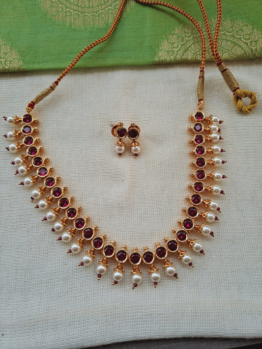 Designer Dark Pink Stone Necklace