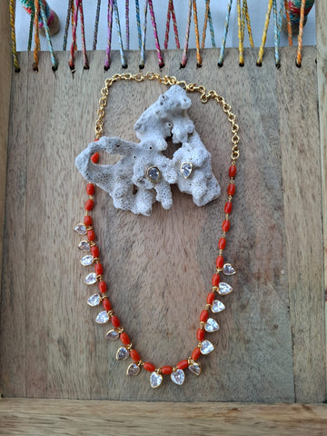 Beautiful Coral American Diamond Necklace
