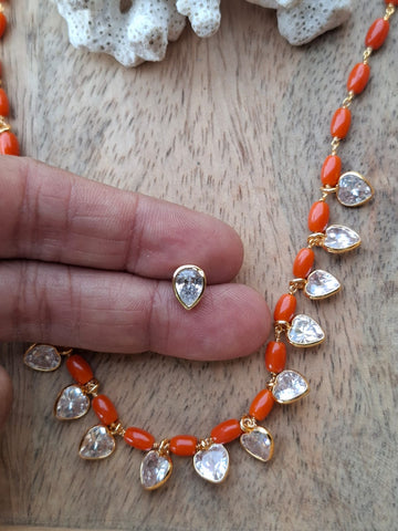 Beautiful Coral American Diamond Necklace