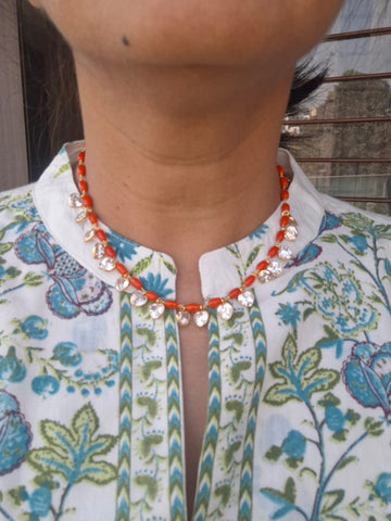 Beautiful Coral American Diamond Necklace