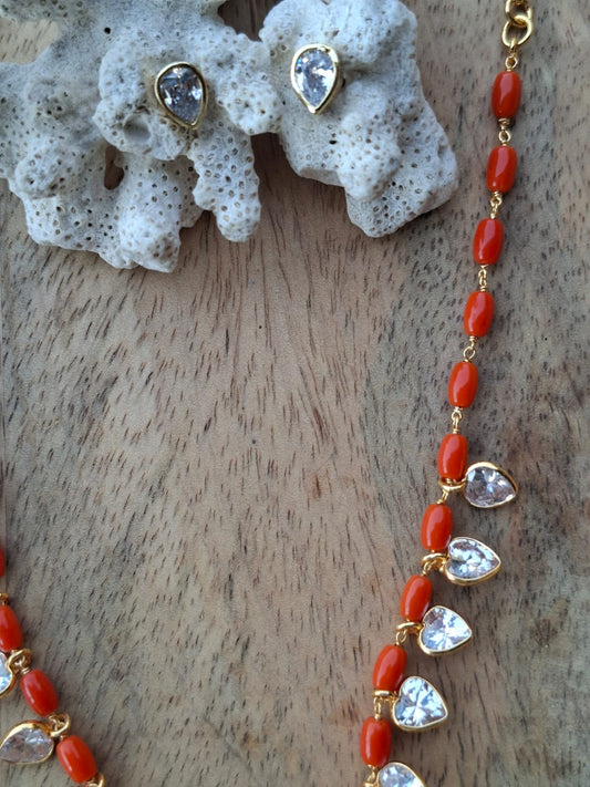 Beautiful Coral American Diamond Necklace