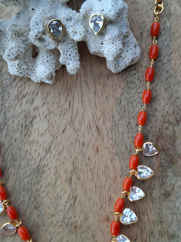 Beautiful Coral American Diamond Necklace