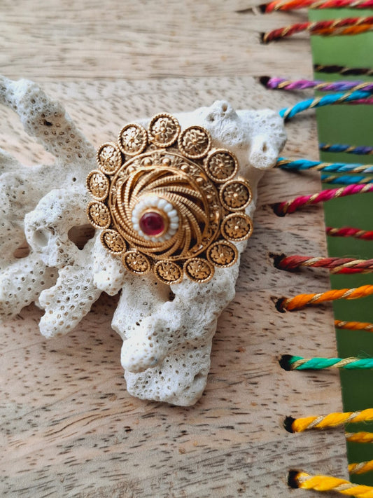 Pearl Red Stone Big Adjustable Finger Ring