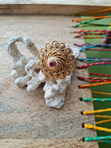 Pearl Red Stone Big Adjustable Finger Ring