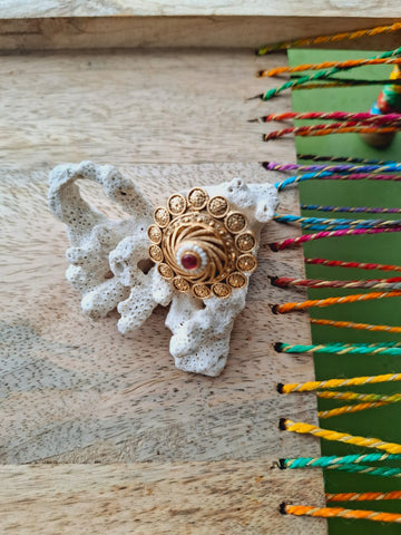 Pearl Red Stone Big Adjustable Finger Ring