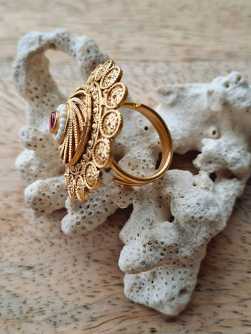 Pearl Red Stone Big Adjustable Finger Ring