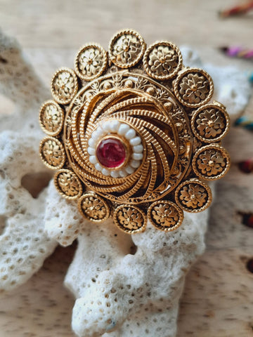 Pearl Red Stone Big Adjustable Finger Ring