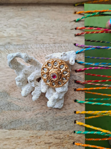 Kundan Flower Big Adjustable Finger Ring
