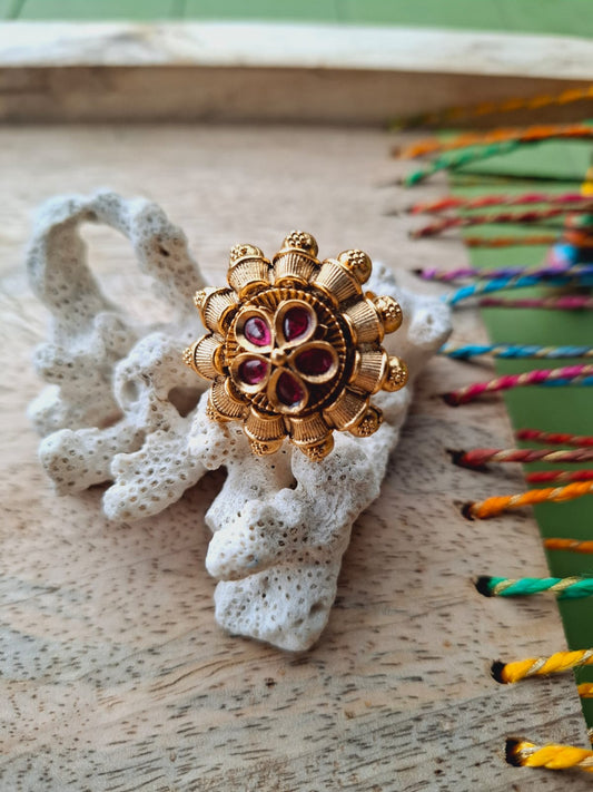 Red Stone Flower Big Adjustable Finger Ring