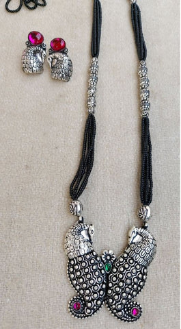 Peacock Designer Oxidised Long Mangalsutra