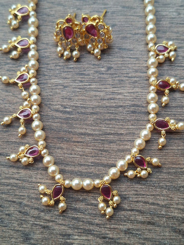 Swaroski Pearl Set (Dark Pink Panadi)
