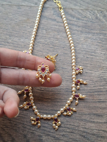 Swaroski Pearl Set (Dark Pink Panadi)