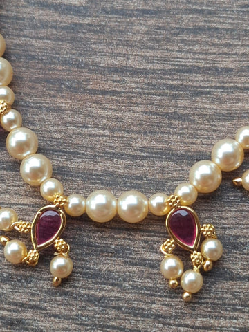 Swaroski Pearl Set (Dark Pink Panadi)