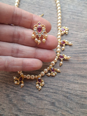 Swaroski Pearl Set (Dark Pink Panadi)