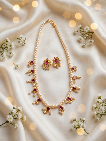 Swaroski Pearl Set (Dark Pink Panadi)