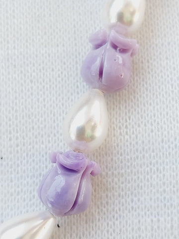 Rose Shaped Beads and Pearl Set (Voilet)